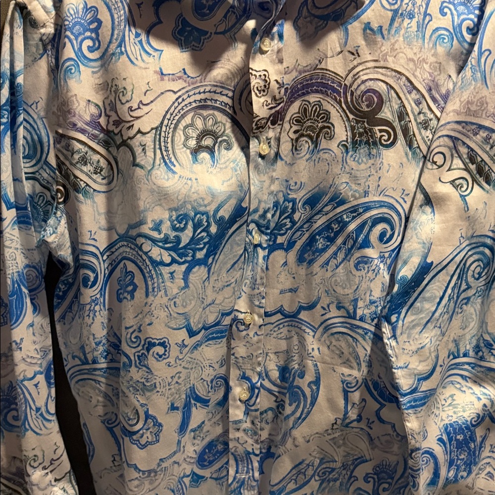 Etro Blue and White Paisley Men's Shirt Made in Italy - Picture 5 of 6